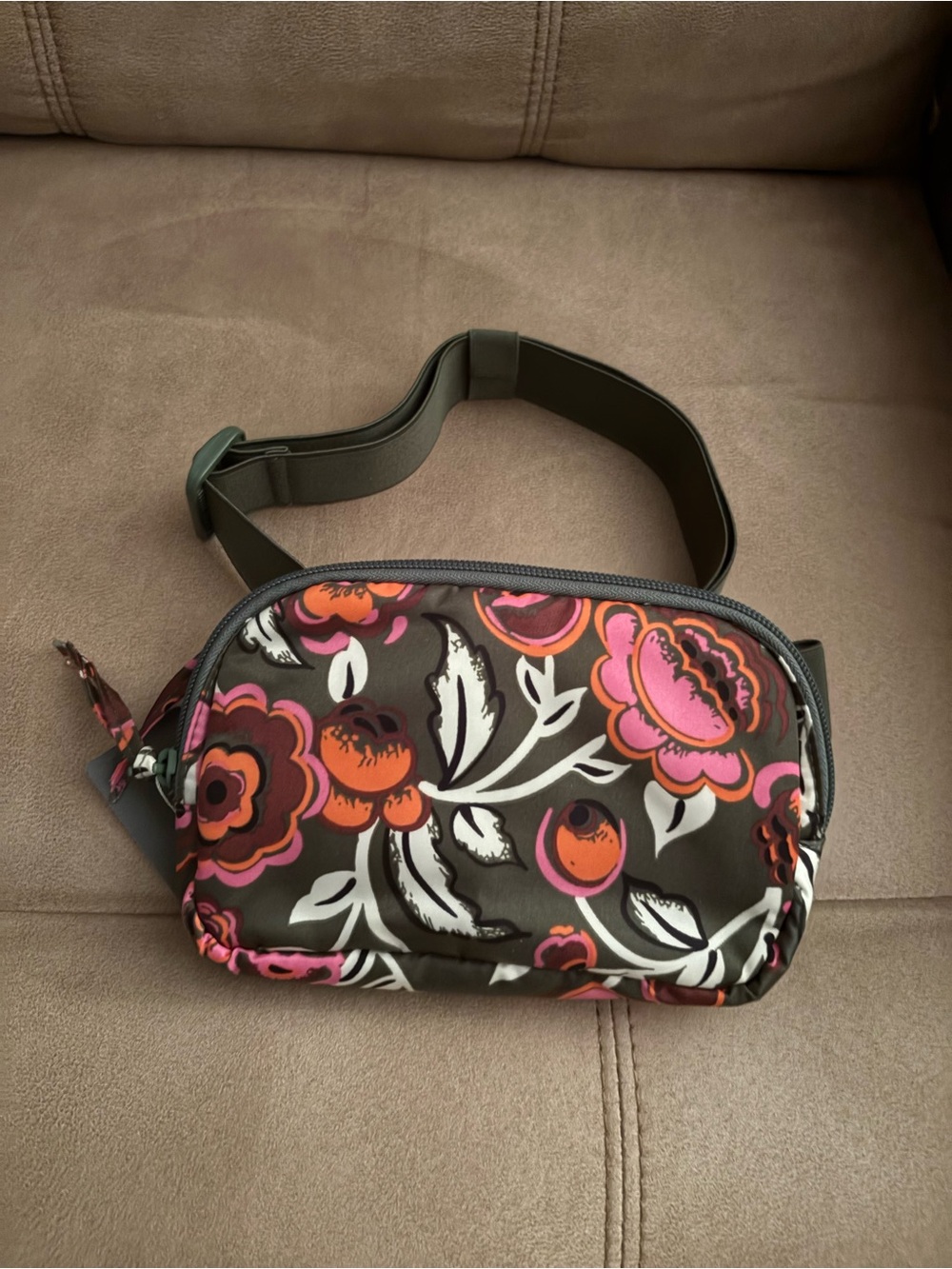 Vera Bradley Brown Floral Mini Crossbody with Pink & Orange Blooms